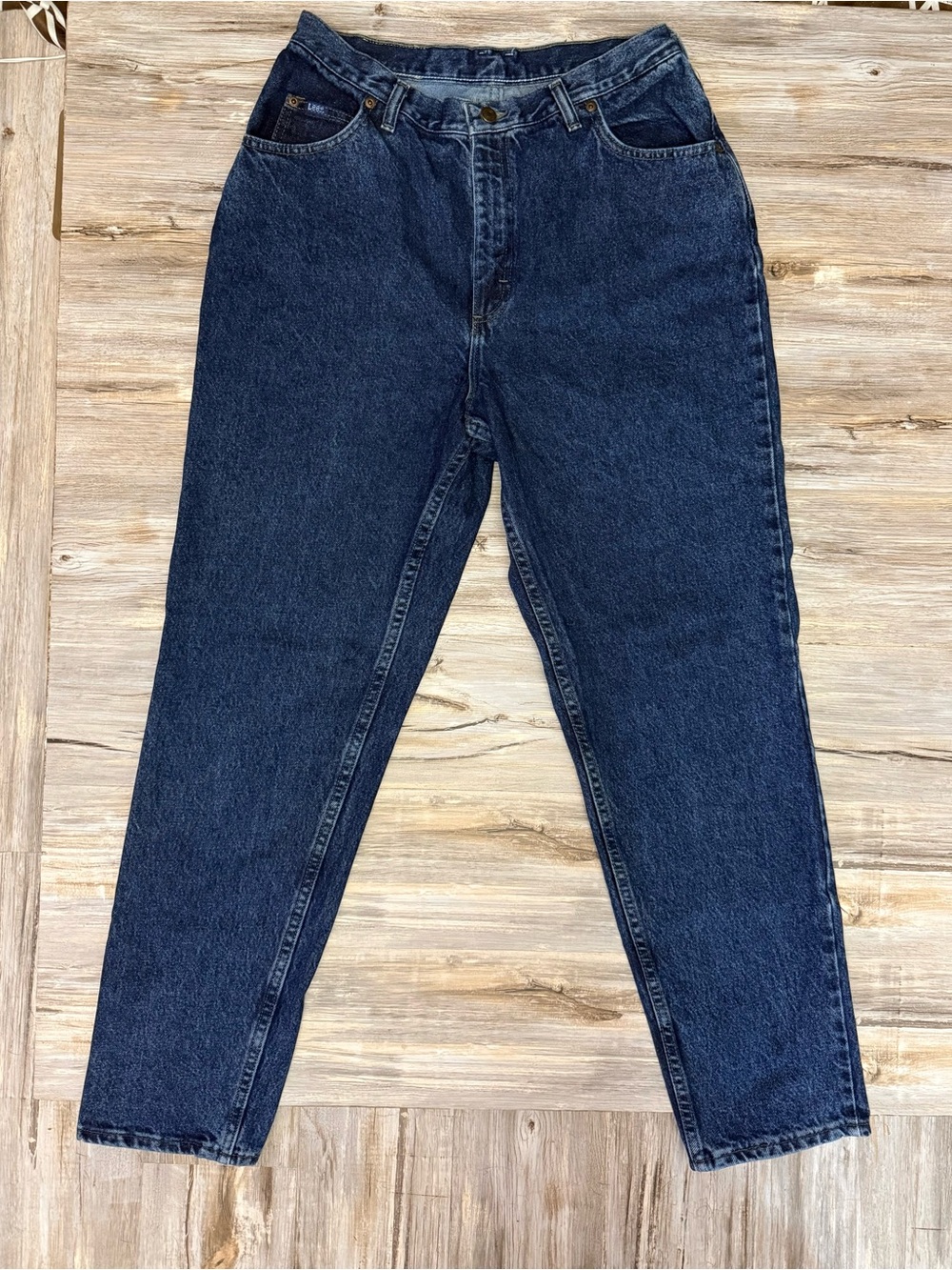 Vintage Lee Mom Jeans Women's 16M Dark Blue Denim High Rise Tapered Leg Classic
